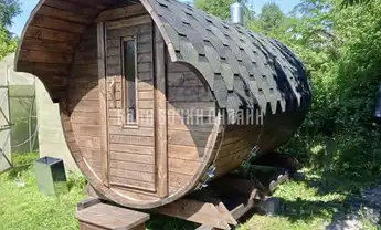 БАНЯ БОЧКА ЛЮКС С КОЗЫРЬКОМ №305 фото 1 БАНЯ БОЧКА ЛЮКС С КОЗЫРЬКОМ №305 фото 1