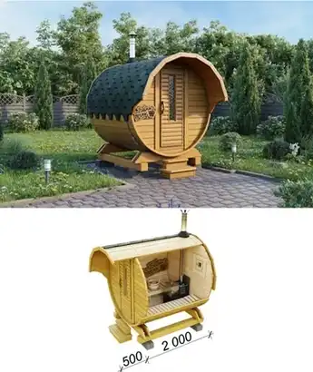 Баня бочка Мини с козырьком Баня бочка Мини с козырьком