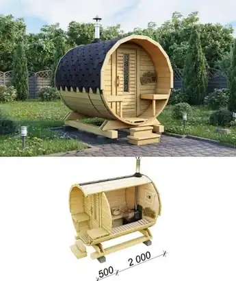 Баня бочка Мини с крыльцом Баня бочка Мини с крыльцом