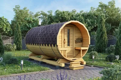 Баня бочка Люкс с крыльцом