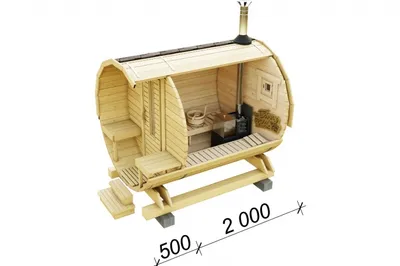 Баня бочка Мини с крыльцом