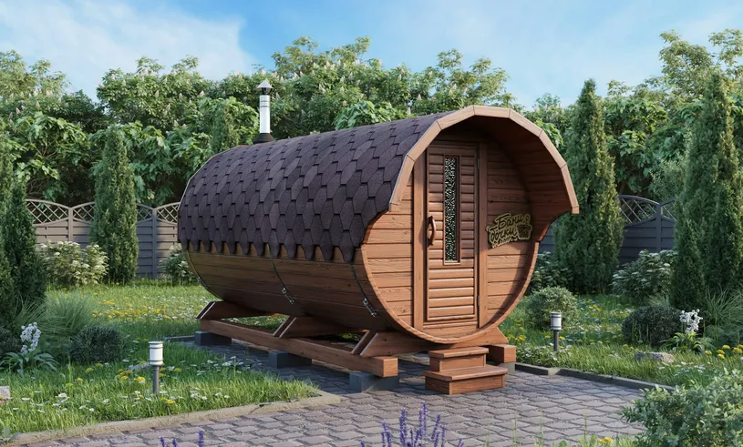 Баня бочка Люкс  с козырьком
