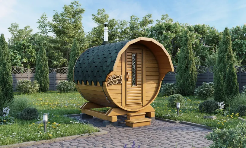 Баня бочка Мини с козырьком